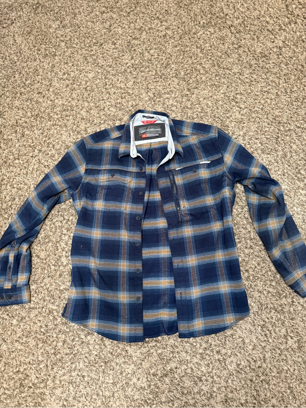 Eddie Bauer Navy and Tan Striped Workshirt